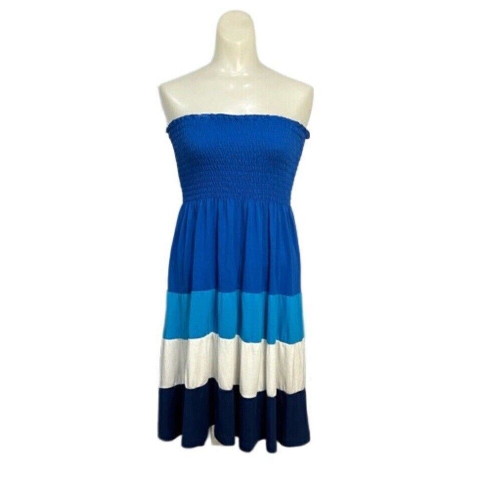 Made For Me 2 Look Amazing Strapless Midi Dress Block Blue White Size M